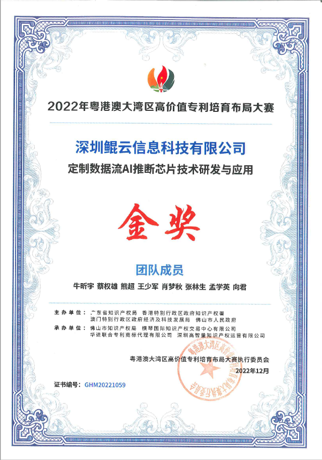 粵港澳大灣區(qū)高價值專利培育布局大賽金獎